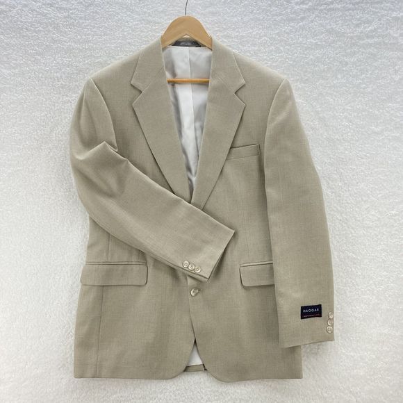 Haggar Blazer Fit Men's 42L Tan Linen Blend Gentleman's 2-Button Sport Coat USA - Picture 1 of 13
